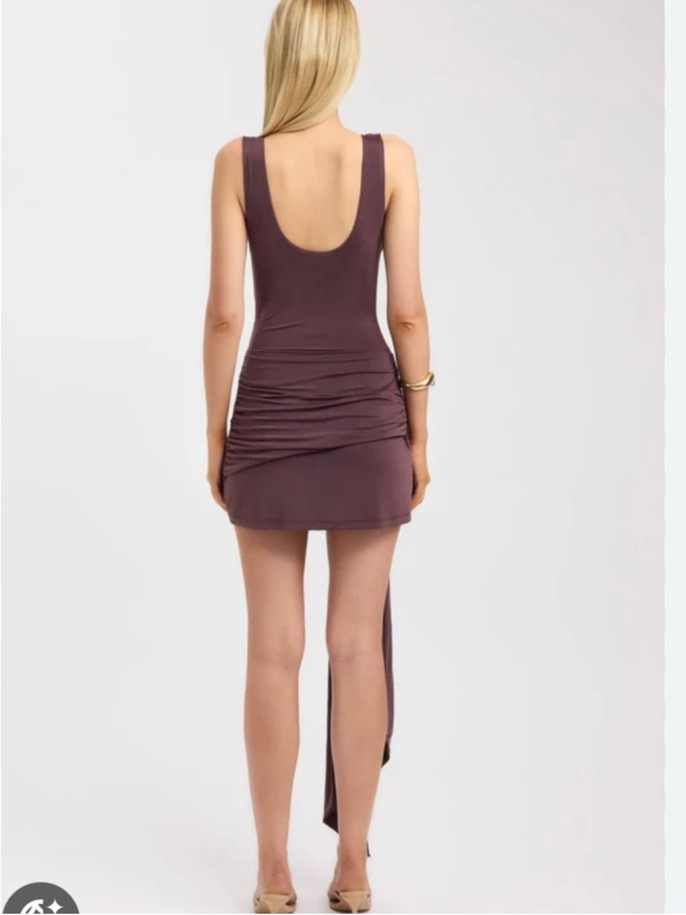 Kookai Mauve Scoop Neck Mini Dress with Draped Side Tie - Picture 2 of 2